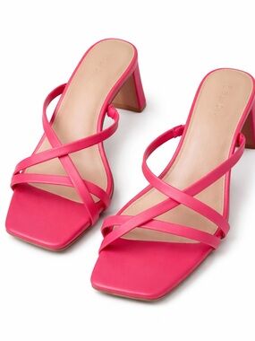 Hot Pink Crisscross Mid Heel Slide Sandals
